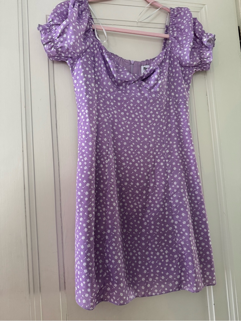 Princess Polly Lilac Floral Puff Sleeve Mini Dress Size 2